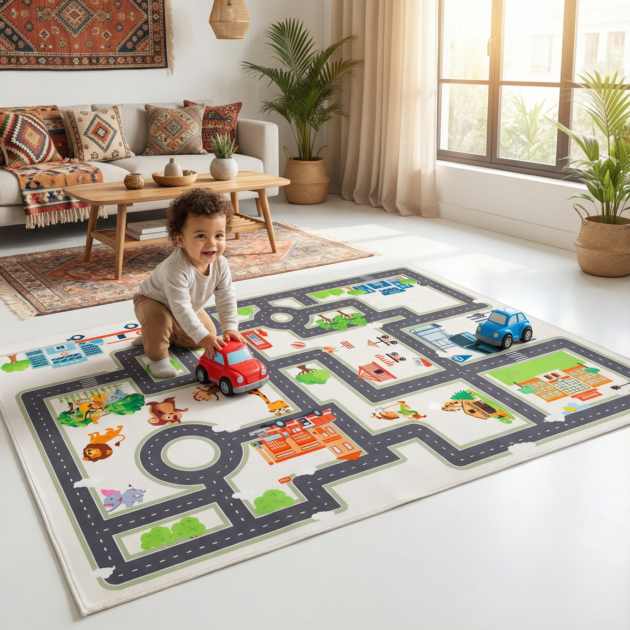 Tapis de Jeu Route Géant 120×160cm pour Bébé